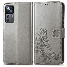 Funda de Cuero Cartera con Soporte Flores Carcasa para Xiaomi Mi 12T Pro 5G Gris