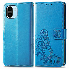 Funda de Cuero Cartera con Soporte Flores Carcasa para Xiaomi Poco C50 Azul