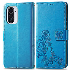 Funda de Cuero Cartera con Soporte Flores Carcasa para Xiaomi Poco F3 5G Azul