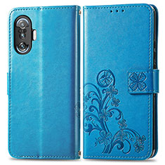 Funda de Cuero Cartera con Soporte Flores Carcasa para Xiaomi Poco F3 GT 5G Azul