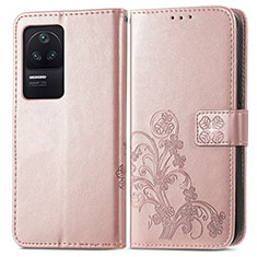 Funda de Cuero Cartera con Soporte Flores Carcasa para Xiaomi Poco F4 5G Rosa