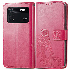 Funda de Cuero Cartera con Soporte Flores Carcasa para Xiaomi Poco M4 Pro 4G Rojo