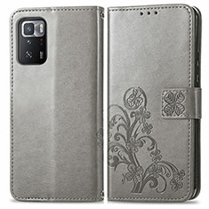 Funda de Cuero Cartera con Soporte Flores Carcasa para Xiaomi Poco X3 GT 5G Gris