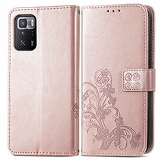 Funda de Cuero Cartera con Soporte Flores Carcasa para Xiaomi Poco X3 GT 5G Rosa