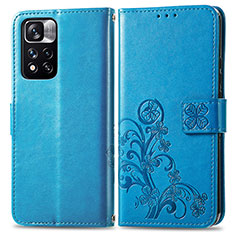 Funda de Cuero Cartera con Soporte Flores Carcasa para Xiaomi Poco X4 NFC Azul