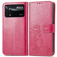 Funda de Cuero Cartera con Soporte Flores Carcasa para Xiaomi Poco X4 Pro 5G Rojo