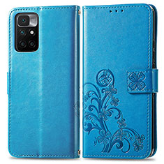 Funda de Cuero Cartera con Soporte Flores Carcasa para Xiaomi Redmi 10 (2022) Azul