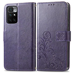 Funda de Cuero Cartera con Soporte Flores Carcasa para Xiaomi Redmi 10 4G Morado