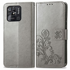 Funda de Cuero Cartera con Soporte Flores Carcasa para Xiaomi Redmi 10 Power Gris