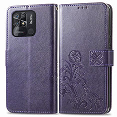 Funda de Cuero Cartera con Soporte Flores Carcasa para Xiaomi Redmi 10C 4G Morado