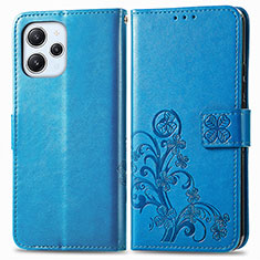 Funda de Cuero Cartera con Soporte Flores Carcasa para Xiaomi Redmi 12 4G Azul