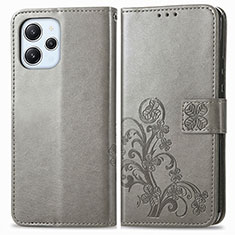 Funda de Cuero Cartera con Soporte Flores Carcasa para Xiaomi Redmi 12 4G Gris