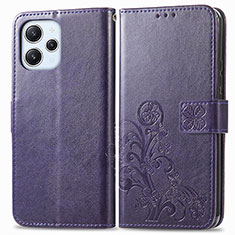 Funda de Cuero Cartera con Soporte Flores Carcasa para Xiaomi Redmi 12 4G Morado