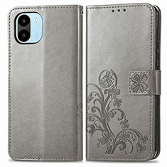 Funda de Cuero Cartera con Soporte Flores Carcasa para Xiaomi Redmi A2 Gris