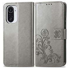 Funda de Cuero Cartera con Soporte Flores Carcasa para Xiaomi Redmi K40 5G Gris