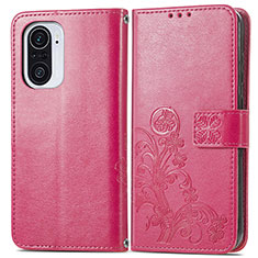 Funda de Cuero Cartera con Soporte Flores Carcasa para Xiaomi Redmi K40 5G Rojo