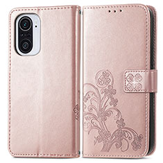 Funda de Cuero Cartera con Soporte Flores Carcasa para Xiaomi Redmi K40 5G Rosa