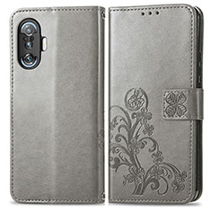 Funda de Cuero Cartera con Soporte Flores Carcasa para Xiaomi Redmi K40 Gaming 5G Gris