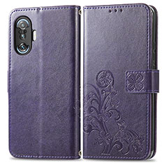 Funda de Cuero Cartera con Soporte Flores Carcasa para Xiaomi Redmi K40 Gaming 5G Morado