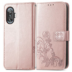 Funda de Cuero Cartera con Soporte Flores Carcasa para Xiaomi Redmi K40 Gaming 5G Rosa