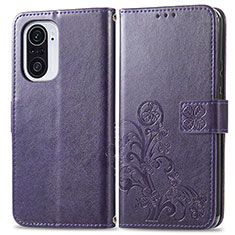 Funda de Cuero Cartera con Soporte Flores Carcasa para Xiaomi Redmi K40 Pro+ Plus 5G Morado