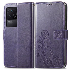 Funda de Cuero Cartera con Soporte Flores Carcasa para Xiaomi Redmi K50 Pro 5G Morado