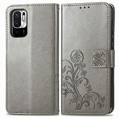 Funda de Cuero Cartera con Soporte Flores Carcasa para Xiaomi Redmi Note 10 JE 5G Gris