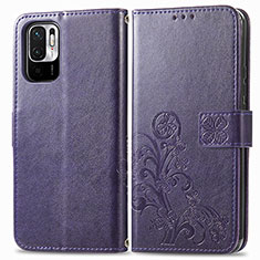 Funda de Cuero Cartera con Soporte Flores Carcasa para Xiaomi Redmi Note 10 JE 5G Morado