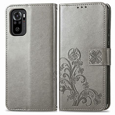 Funda de Cuero Cartera con Soporte Flores Carcasa para Xiaomi Redmi Note 10S 4G Gris