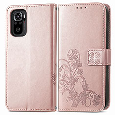 Funda de Cuero Cartera con Soporte Flores Carcasa para Xiaomi Redmi Note 10S 4G Rosa