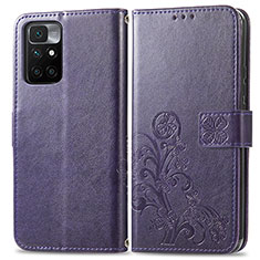 Funda de Cuero Cartera con Soporte Flores Carcasa para Xiaomi Redmi Note 11 4G (2021) Morado