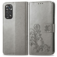 Funda de Cuero Cartera con Soporte Flores Carcasa para Xiaomi Redmi Note 11 4G (2022) Gris