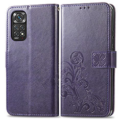 Funda de Cuero Cartera con Soporte Flores Carcasa para Xiaomi Redmi Note 11 4G (2022) Morado