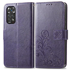 Funda de Cuero Cartera con Soporte Flores Carcasa para Xiaomi Redmi Note 11 Pro 4G Morado