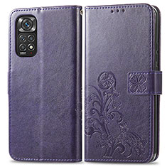 Funda de Cuero Cartera con Soporte Flores Carcasa para Xiaomi Redmi Note 11 Pro 5G Morado