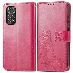 Funda de Cuero Cartera con Soporte Flores Carcasa para Xiaomi Redmi Note 11 Pro 5G Rojo