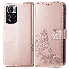 Funda de Cuero Cartera con Soporte Flores Carcasa para Xiaomi Redmi Note 11 Pro+ Plus 5G Rosa