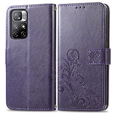 Funda de Cuero Cartera con Soporte Flores Carcasa para Xiaomi Redmi Note 11T 5G Morado