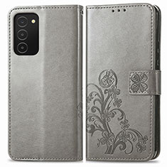 Funda de Cuero Cartera con Soporte Flores Carcasa S01D para Samsung Galaxy F02S SM-E025F Gris