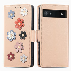 Funda de Cuero Cartera con Soporte Flores Carcasa S02D para Google Pixel 6a 5G Caqui