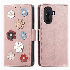 Funda de Cuero Cartera con Soporte Flores Carcasa S02D para Huawei Enjoy 50 Oro Rosa