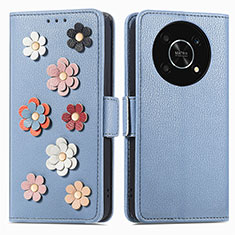 Funda de Cuero Cartera con Soporte Flores Carcasa S02D para Huawei Enjoy 50 Pro Azul