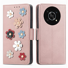 Funda de Cuero Cartera con Soporte Flores Carcasa S02D para Huawei Enjoy 50 Pro Oro Rosa