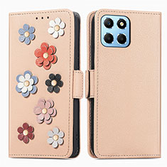 Funda de Cuero Cartera con Soporte Flores Carcasa S02D para Huawei Honor 70 Lite 5G Caqui