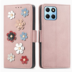 Funda de Cuero Cartera con Soporte Flores Carcasa S02D para Huawei Honor 70 Lite 5G Oro Rosa