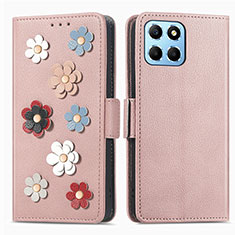 Funda de Cuero Cartera con Soporte Flores Carcasa S02D para Huawei Honor X6 5G Oro Rosa