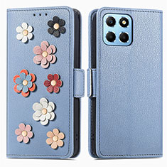 Funda de Cuero Cartera con Soporte Flores Carcasa S02D para Huawei Honor X6 Azul