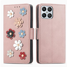 Funda de Cuero Cartera con Soporte Flores Carcasa S02D para Huawei Honor X8 4G Oro Rosa