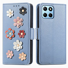 Funda de Cuero Cartera con Soporte Flores Carcasa S02D para Huawei Honor X8 5G Azul