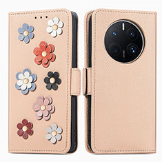 Funda de Cuero Cartera con Soporte Flores Carcasa S02D para Huawei Mate 50 Pro Caqui